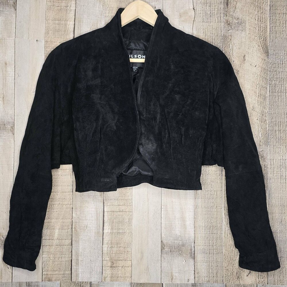 Vintage Wilsons Leather Jacket Womens XS Black Suede Cropped 80s 90s Rocker Goth